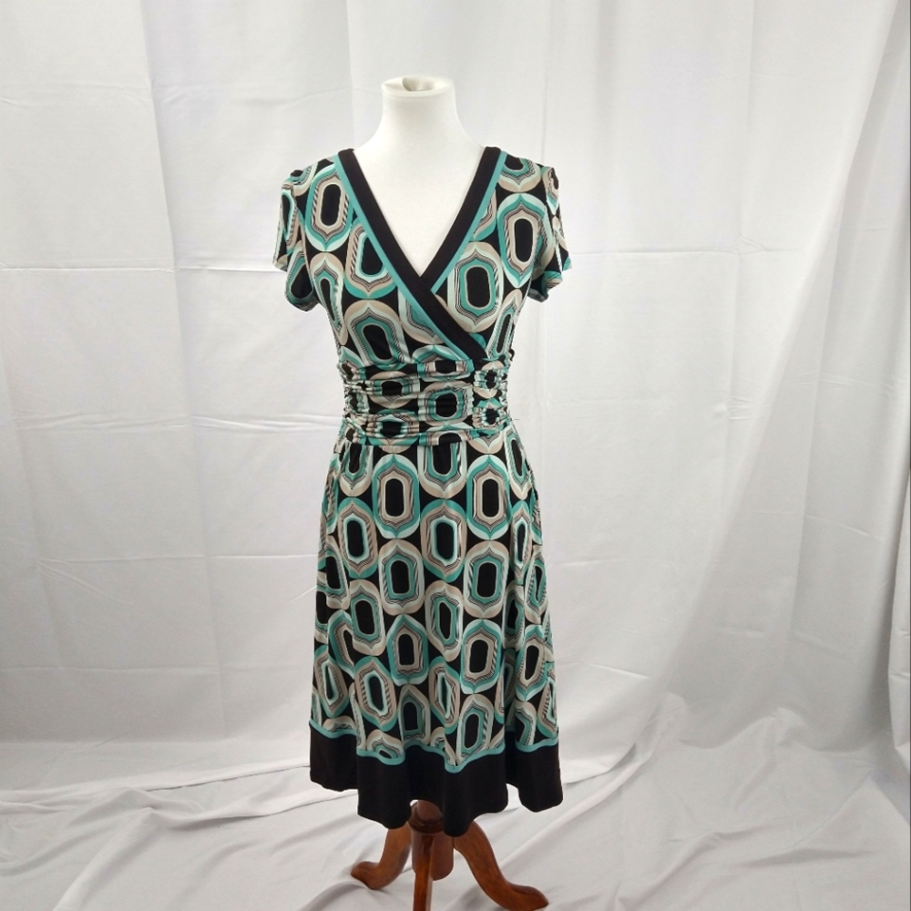 Cap Sleeve Business Dress A-Line, Beautiful Pattern. Size 8